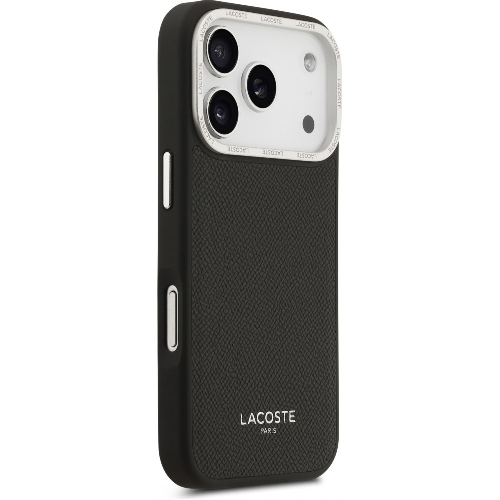 iPhone 17 Pro Case Hülle - Lacoste PU Leder Champs Elysees MagSafe elegante und langlebige Schutzhülle - Schwarz
