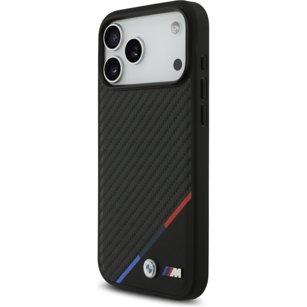 iPhone 17 Pro Max Case Hülle - BMW M Carbon Tricolor Line MagSafe kompatible Premium Schutz - Schwarz