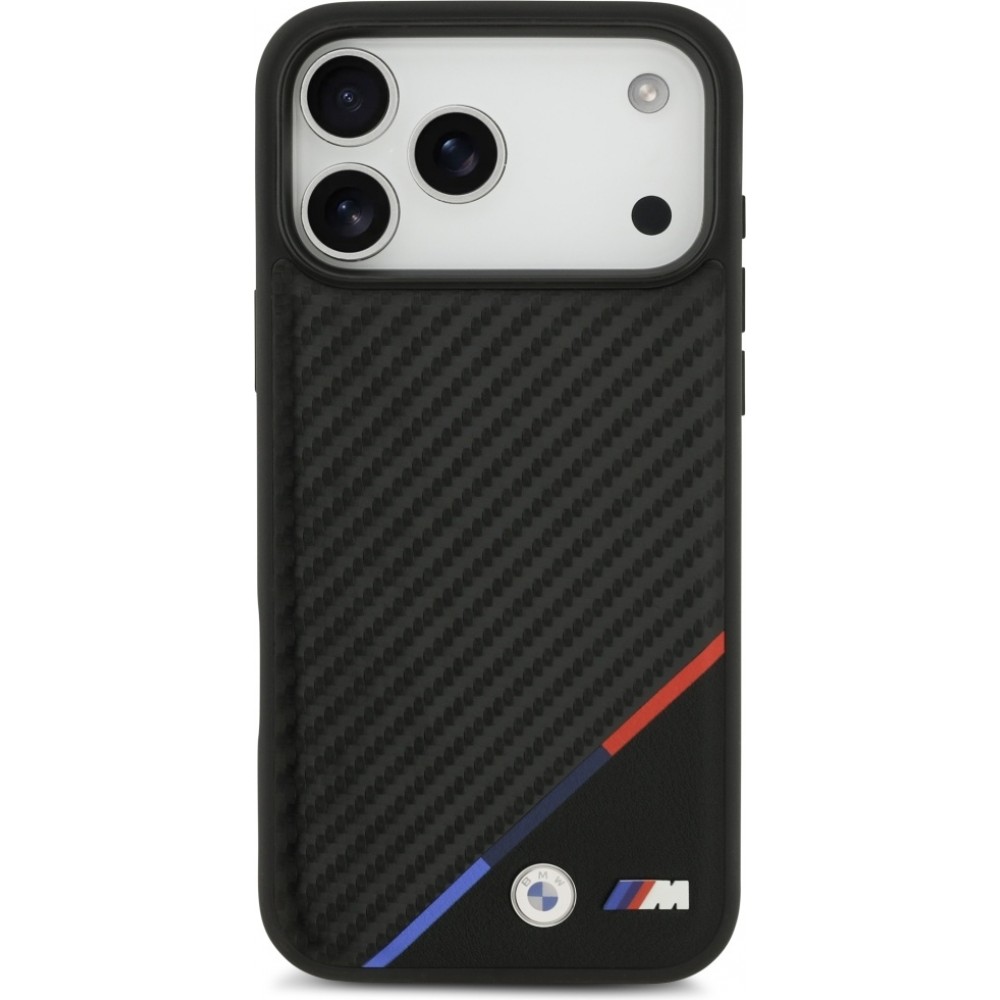 iPhone 17 Pro Max Case Hülle - BMW M Carbon Tricolor Line MagSafe kompatible Premium Schutz - Schwarz