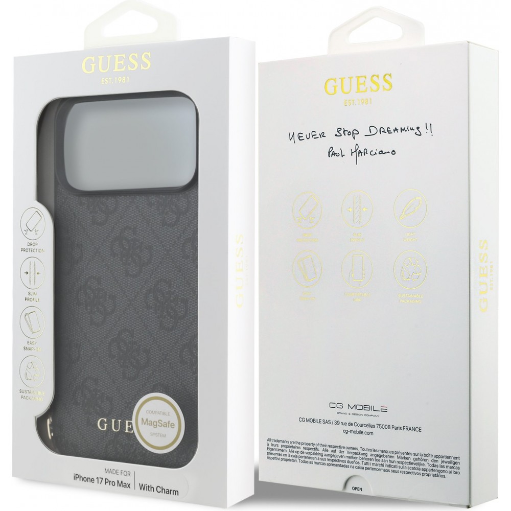 iPhone 17 Pro Max Case Hülle - Guess 4G Charm Elegante Schutz Raffiniertes Design Trendaccessoire - Grau
