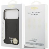 iPhone 17 Pro Max Case Hülle - Guess MagSafe PU-Leder mit Triangel-Logo und silbernem Kamerarahmen - Schwarz