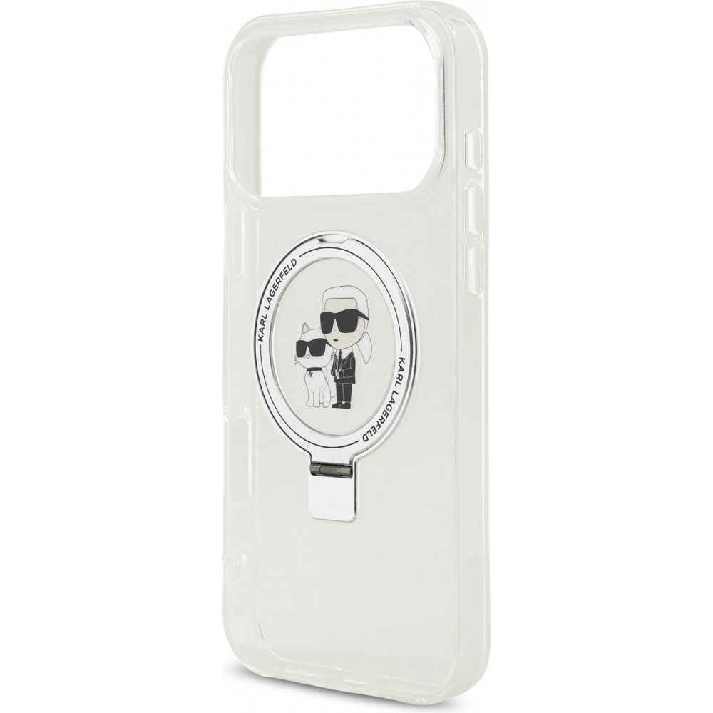 iPhone 17 Pro Max Case Hülle - Karl Lagerfeld Choupette MagSafe Ringstand mit Halterung - Weiß