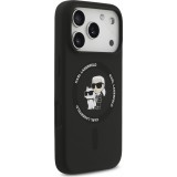 iPhone 17 Pro Max Case H&uuml;lle - Karl Lagerfeld Silikonh&uuml;lle mit Karl und Choupette Design MagSafe-kompatibel - Schwarz