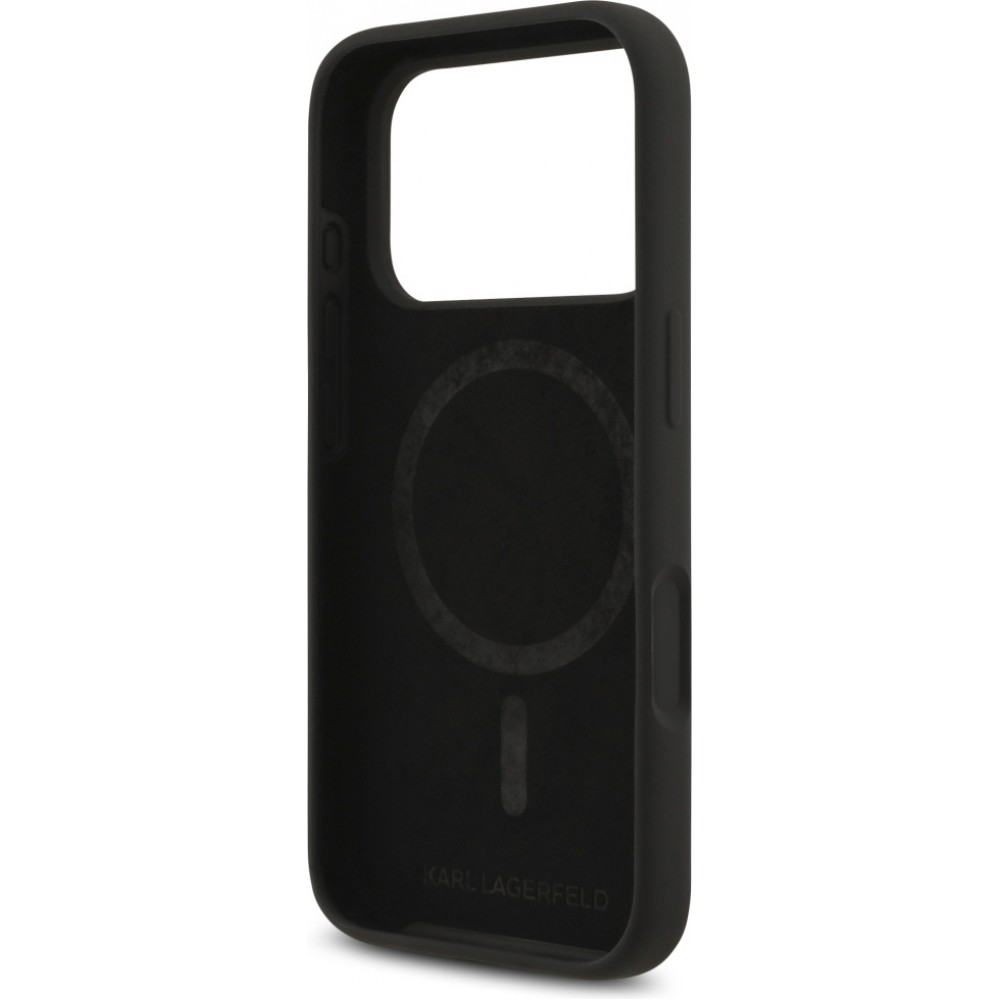 iPhone 17 Pro Max Case H&uuml;lle - Karl Lagerfeld Silikonh&uuml;lle mit Karl und Choupette Design MagSafe-kompatibel - Schwarz