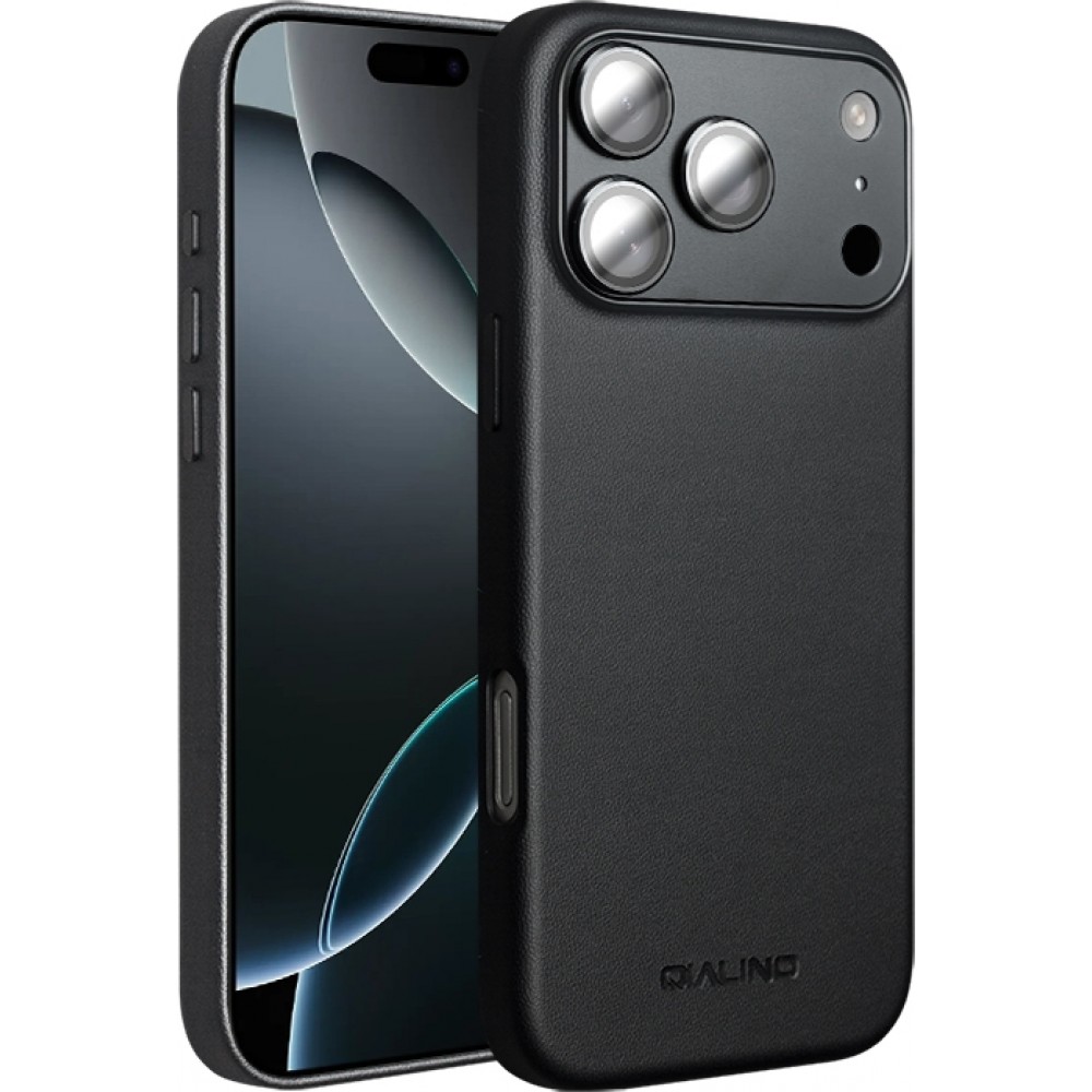 Hülle iPhone 17 Pro Max - Qialino Echtleder (MagSafe kompatibel) - Schwarz