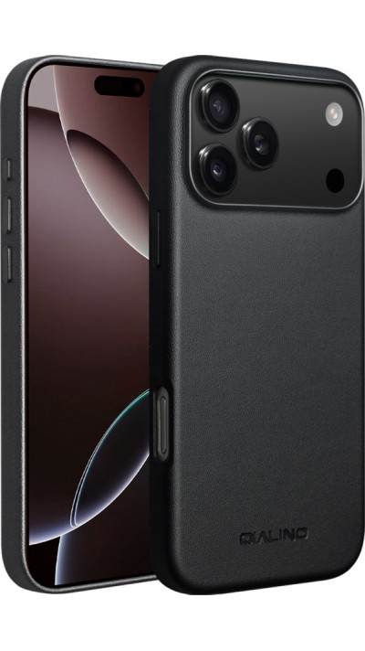 Hülle iPhone 17 Pro - Qialino Echtleder (MagSafe kompatibel) - Schwarz