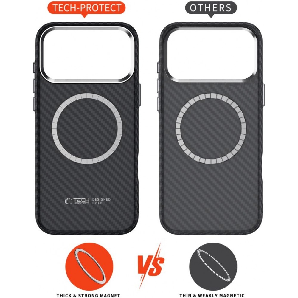 Coque iPhone 17 Pro - Tech-Protect Ion Carbon compatible avec MagSafe durable et l&eacute;g&egrave;re - Argent