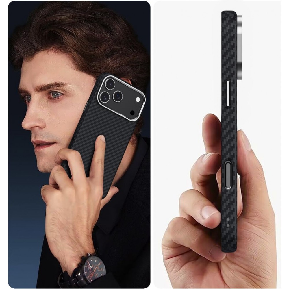 Coque iPhone 17 Pro - Tech-Protect Ion Carbon compatible avec MagSafe durable et l&eacute;g&egrave;re - Argent