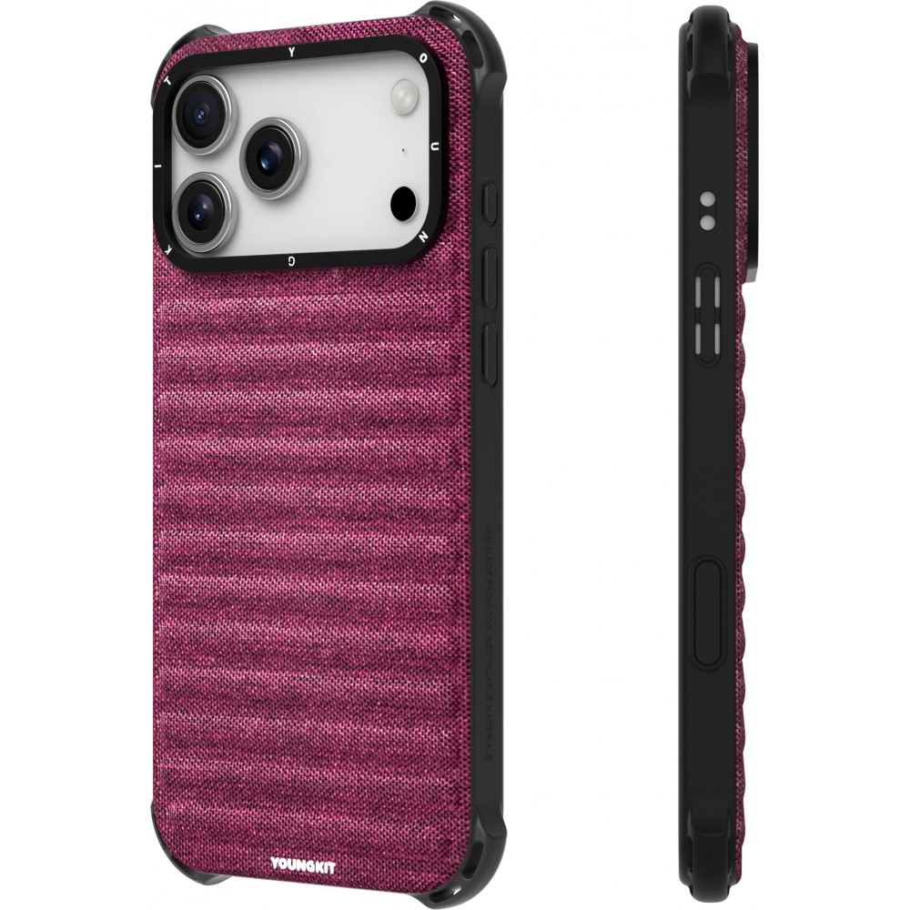 iPhone 17 Pro Max Case Hülle - Youngkit Canvas aus Stoff und mit silikonverstärkten Ecken, kompatibel mit MagSafe - Bordeaux