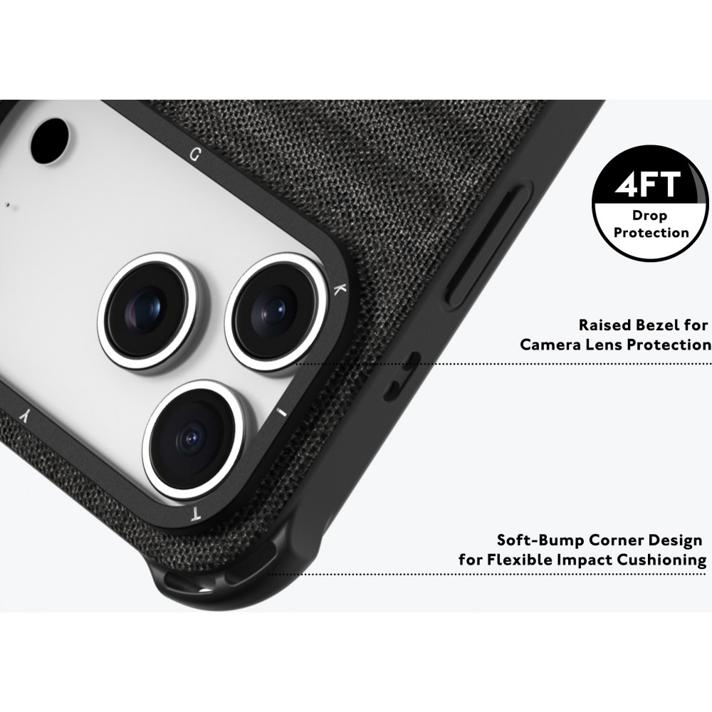 iPhone 17 Pro Max Case Hülle - Youngkit Canvas aus Stoff und mit silikonverstärkten Ecken, kompatibel mit MagSafe - Grau