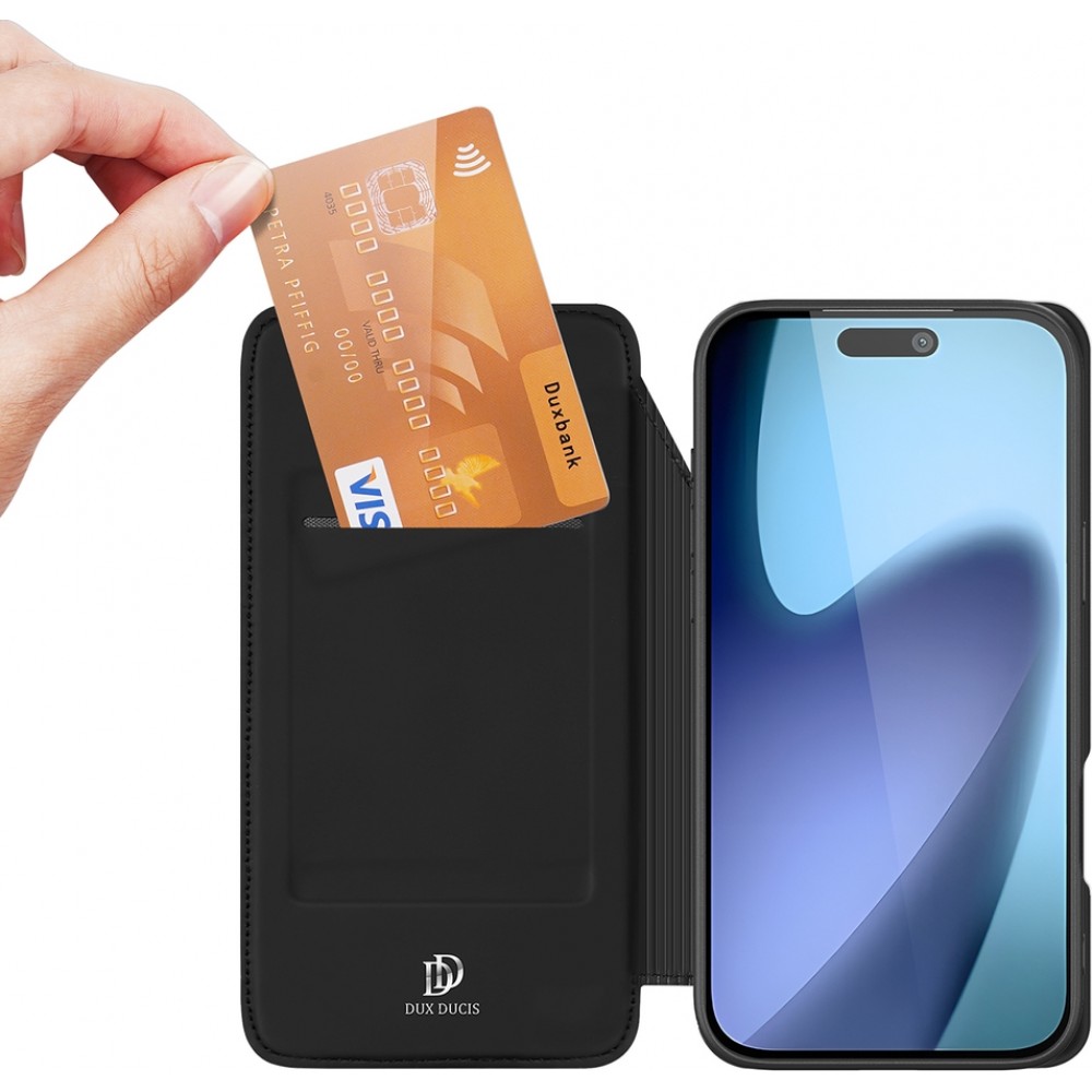 iPhone Air Case H&uuml;lle - Dux Ducis Skin Pro - Flexibles PU und TPU Kunstleder mit Kartenfach und Klappe - Schwarz