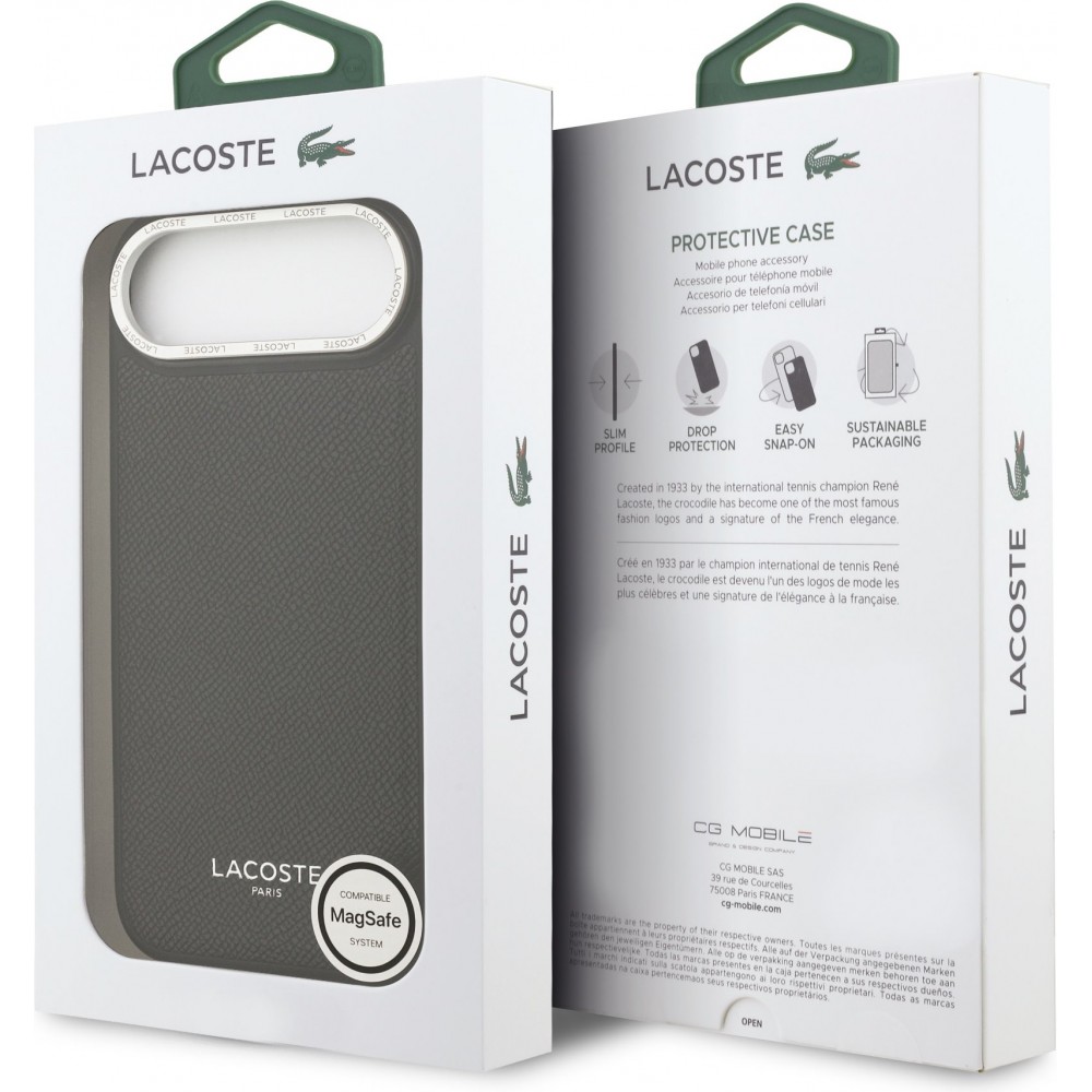 iPhone Air Case Hülle - Lacoste PU Leder Champs Elysees MagSafe elegante und langlebige Schutzhülle - Schwarz