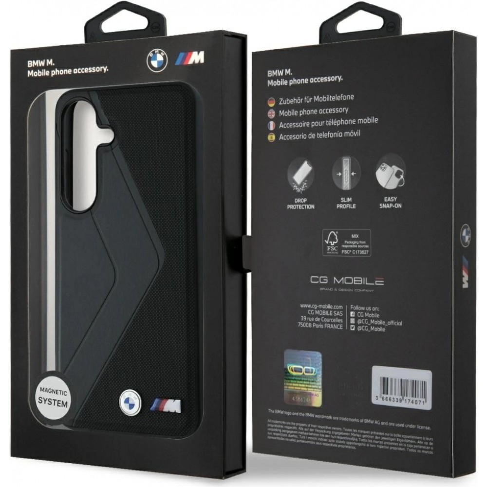 Coque Samsung Galaxy S25 - BMW Oversized rayures compatible MagSafe en cuir  - Noir