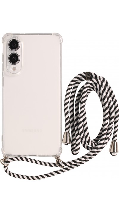 Coque Samsung Galaxy S25 Edge - Gel transparent avec lacet - Blanc / noir