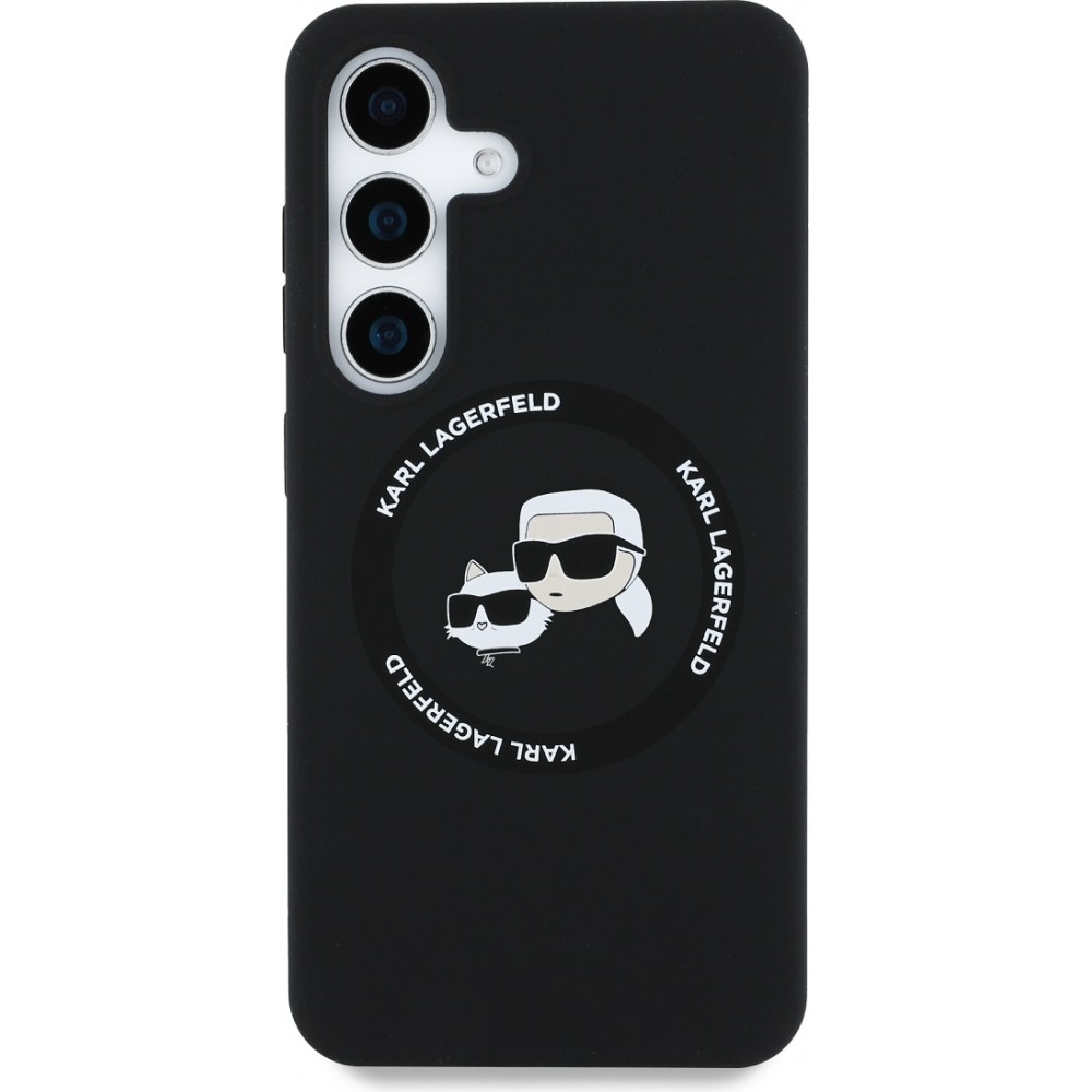 Galaxy S25 Case Hülle - Karl Lagerfeld Silikon-Hülle mit Karl und Choupette Design, MagSafe-kompatibel - Schwarz