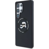 Galaxy S25 Ultra Case H&uuml;lle - Karl Lagerfeld Silikonh&uuml;lle mit Karl und Choupette Design, MagSafe-kompatibel - Schwarz