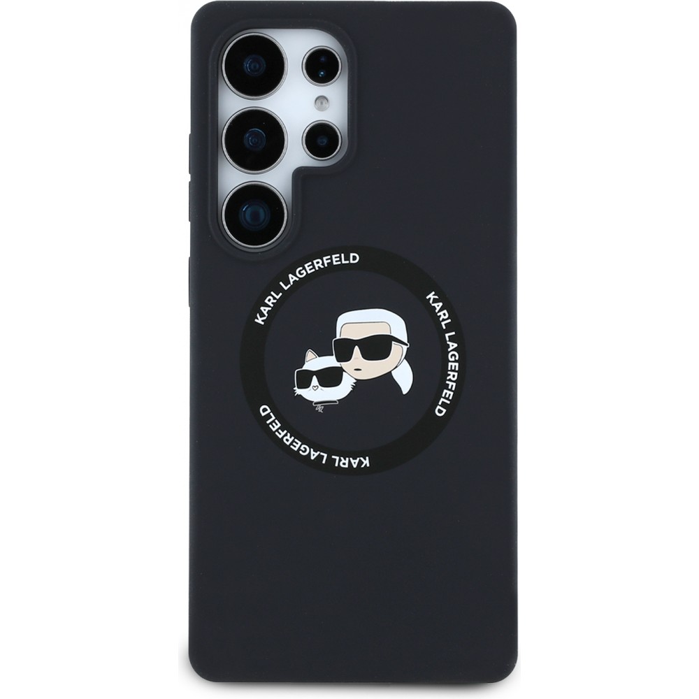 Galaxy S25 Ultra Case H&uuml;lle - Karl Lagerfeld Silikonh&uuml;lle mit Karl und Choupette Design, MagSafe-kompatibel - Schwarz