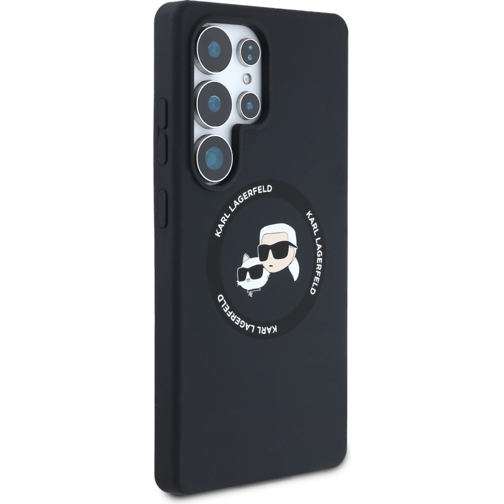 Galaxy S25 Ultra Case H&uuml;lle - Karl Lagerfeld Silikonh&uuml;lle mit Karl und Choupette Design, MagSafe-kompatibel - Schwarz
