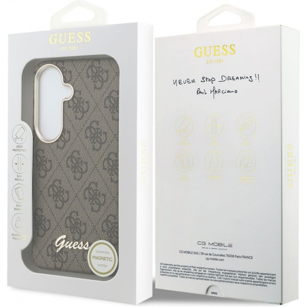 Galaxy S26 Case Hülle - Guess 4G Script MagSafe Magnetische elegante Schutz - Braun