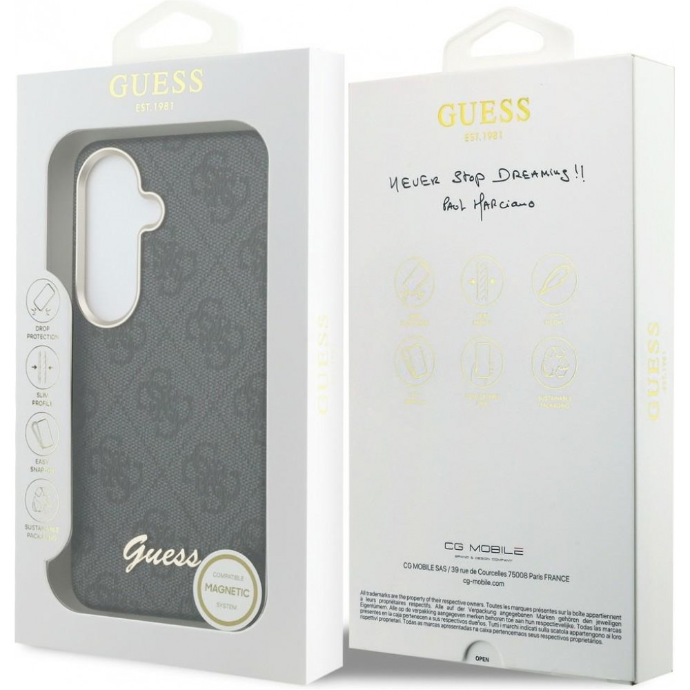 Coque Samsung Galaxy S26 - Guess 4G Script MagSafe Magnetic protection &eacute;l&eacute;gante - Noir