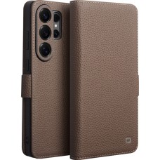 Samsung Galaxy S26 Ultra Case Hülle - Flip Qialino Full Grain Wallet Echtleder matt mit Magnetverschluss - Braun