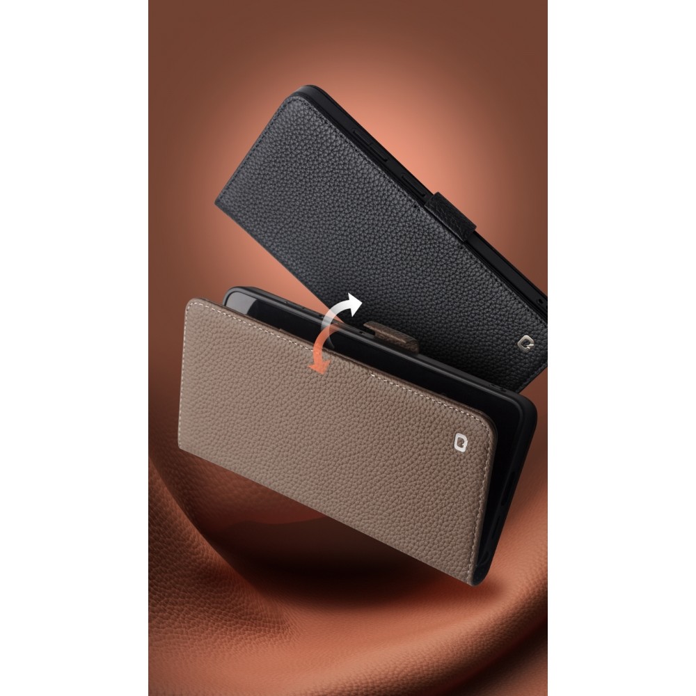 Samsung Galaxy S26 Ultra Case Hülle - Flip Qialino Full Grain Wallet Echtleder matt mit Magnetverschluss - Braun