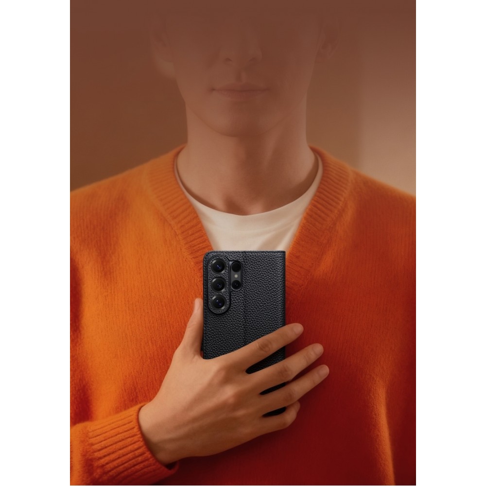 Samsung Galaxy S26 Ultra Case Hülle - Flip Qialino Full Grain Wallet Echtleder matt mit Magnetverschluss - Braun