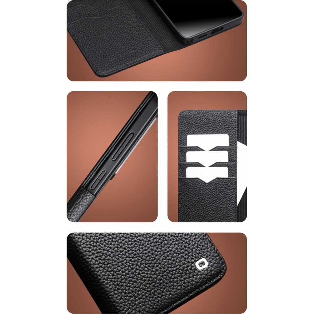 Samsung Galaxy S26 Ultra Case Hülle - Flip Qialino Full Grain Wallet Echtleder matt mit Magnetverschluss - Braun