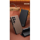 Samsung Galaxy S26 Ultra Case Hülle - Flip Qialino Full Grain Wallet Echtleder matt mit Magnetverschluss - Braun