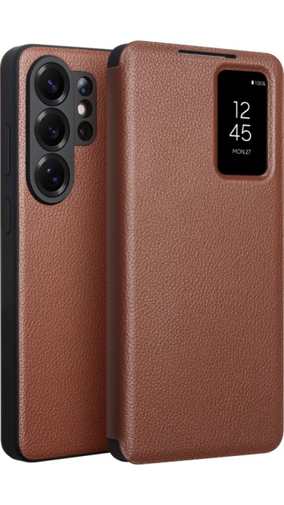 Coque Samsung Galaxy S26 Ultra - Flip Qialino Ultra smart cuir v&eacute;ritable - Brun