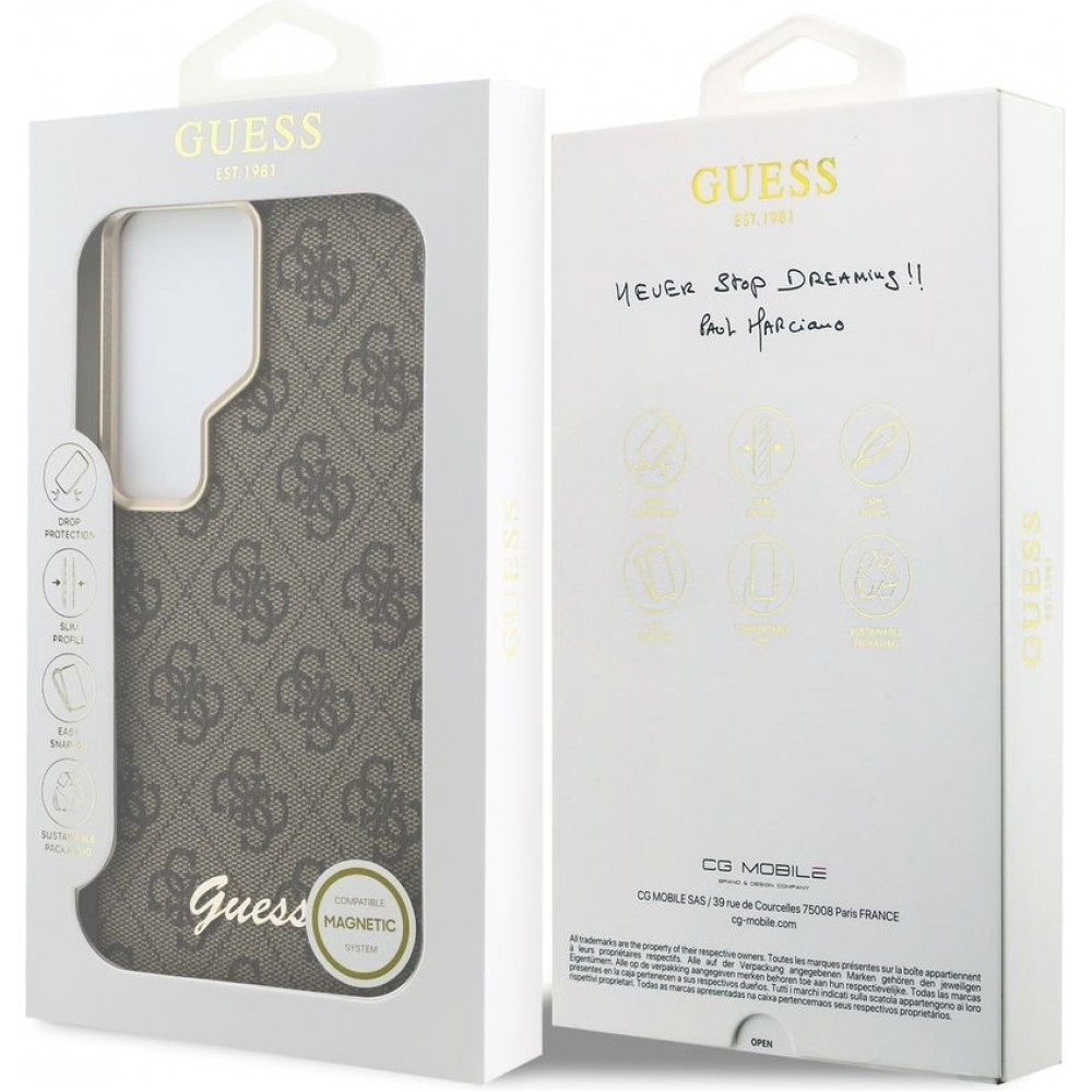 Coque Samsung Galaxy S26 Ultra - Guess 4G Script MagSafe Magnetic protection élégante - Brun