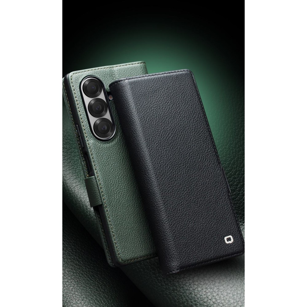 Galaxy Z Fold7 Case H&uuml;lle - Flip Qialino Full Grain Wallet Echtleder matt mit Magnetverschluss - Gr&uuml;n