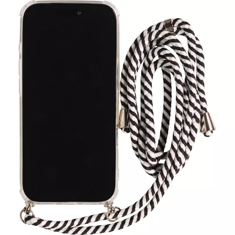 Hülle iPhone 17 - Gummi transparent mit Seil - Weiss / Schwarz