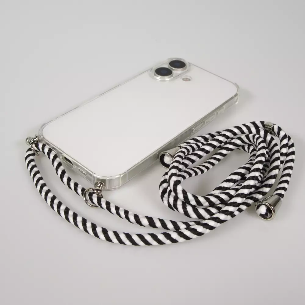 Hülle iPhone 17 - Gummi transparent mit Seil - Weiss / Schwarz