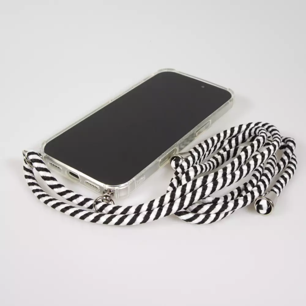 Hülle iPhone 17 - Gummi transparent mit Seil - Weiss / Schwarz