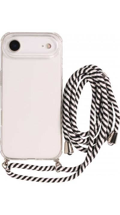 Hülle iPhone Air - Gummi transparent mit Seil - Weiss / Schwarz