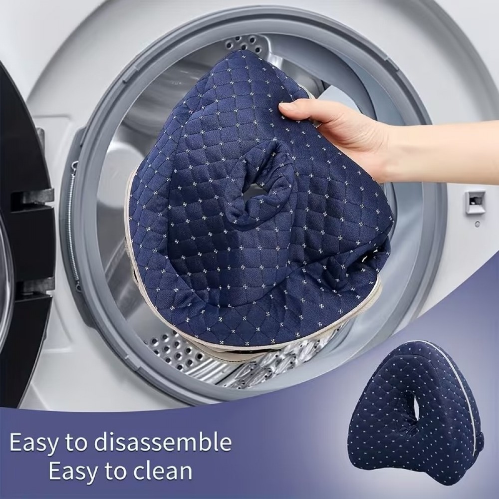 Coussin de jambe ergonomique &agrave; m&eacute;moire de forme avec sangle oreiller de genou pour dormeurs lat&eacute;raux housse lavable - Blanc