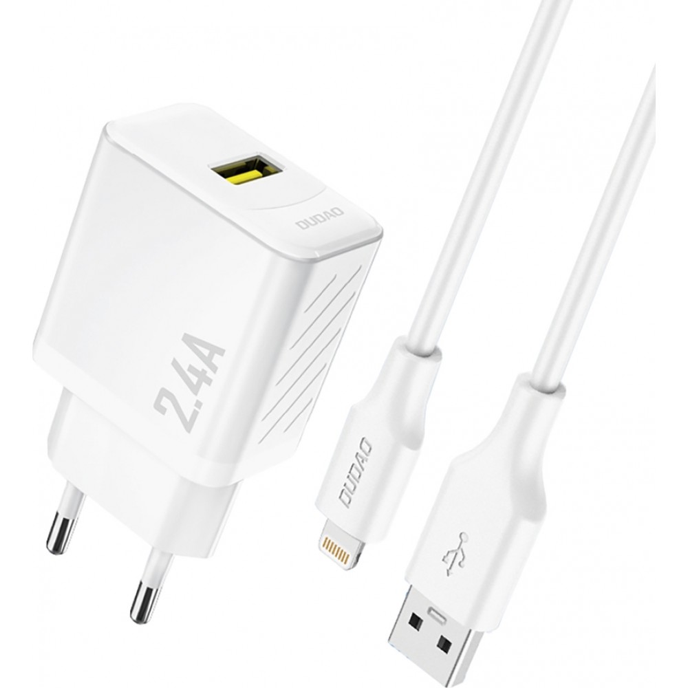 Dudao A23L 2.4A USB-A Wandladeger&auml;t GaN mit USB-A auf Lightning Kabel - Weiss