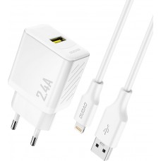 Dudao A23L 2.4A USB-A Wandladeger&auml;t GaN mit USB-A auf Lightning Kabel - Weiss