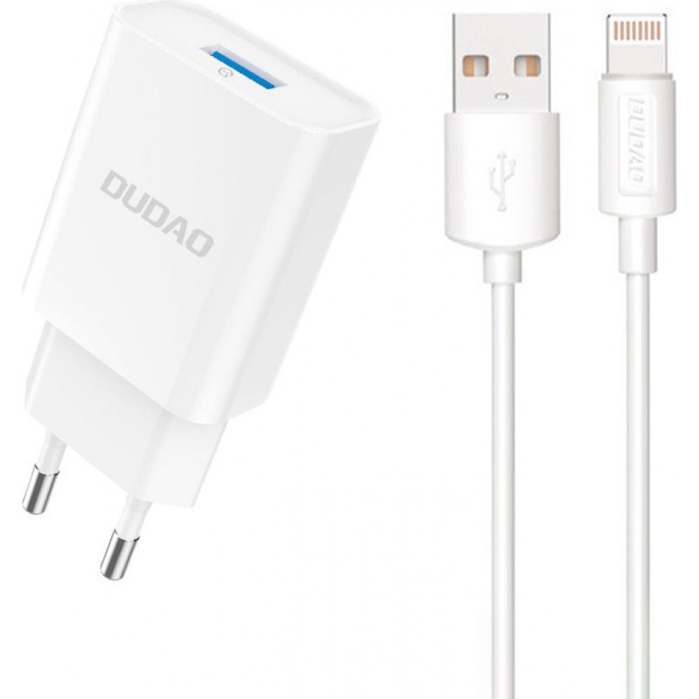 Dudao A4EUL USB-A Wandladeger&auml;t 2.1A mit Lightning Kabel f&uuml;r iPhone und kompatible Ger&auml;te - Weiss