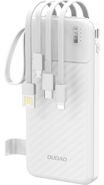 Dudao K11 Powerbank 10000mAh mit integrierten Kabeln - Tragbare externe Batterie - Weiss