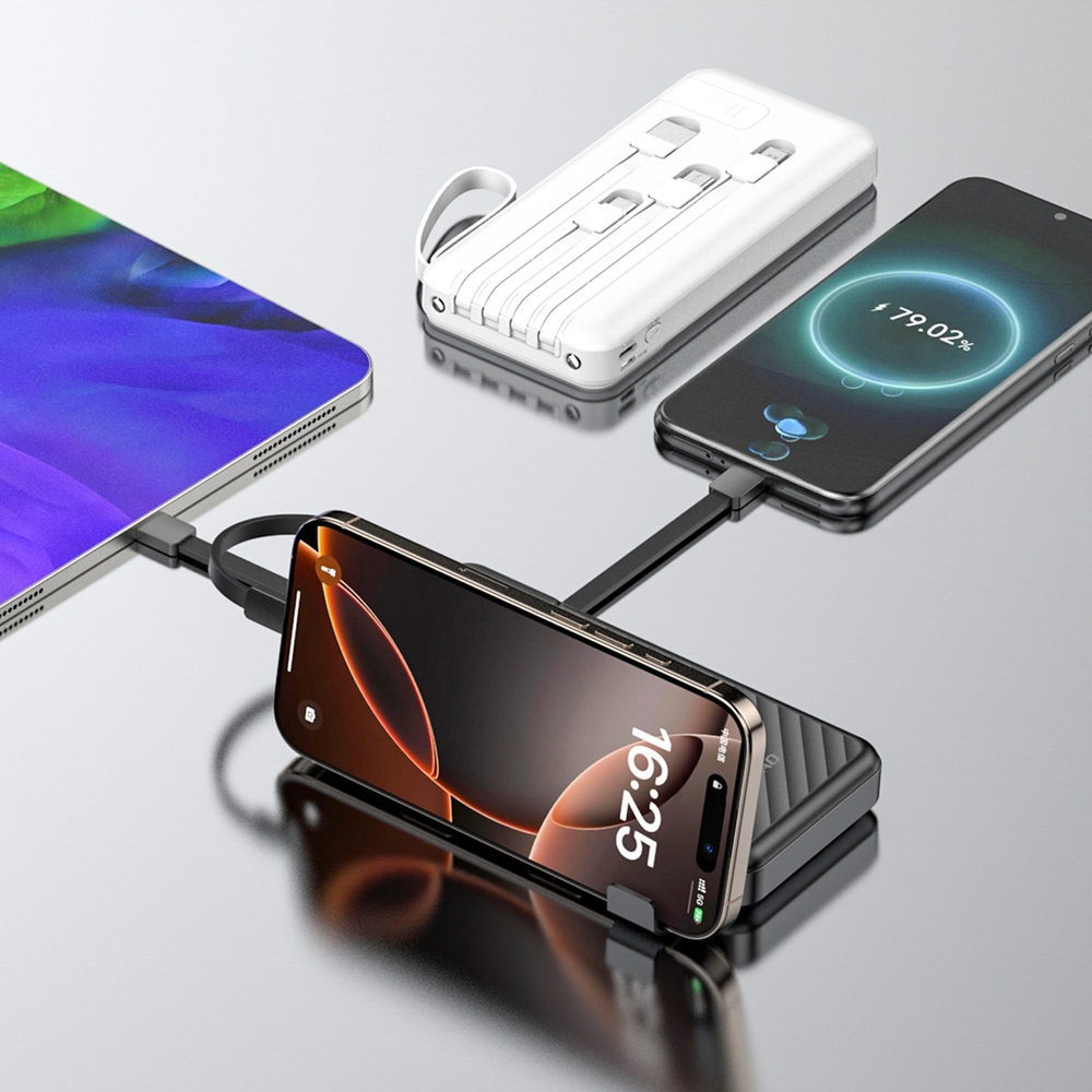 Dudao K11 Powerbank 10000mAh mit integrierten Kabeln - Tragbare externe Batterie - Weiss