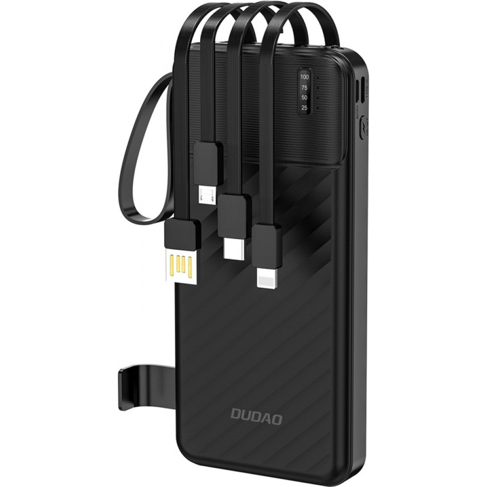 Dudao K11 Powerbank 10000mAh mit integrierten Kabeln - Tragbare externe Batterie - Schwarz