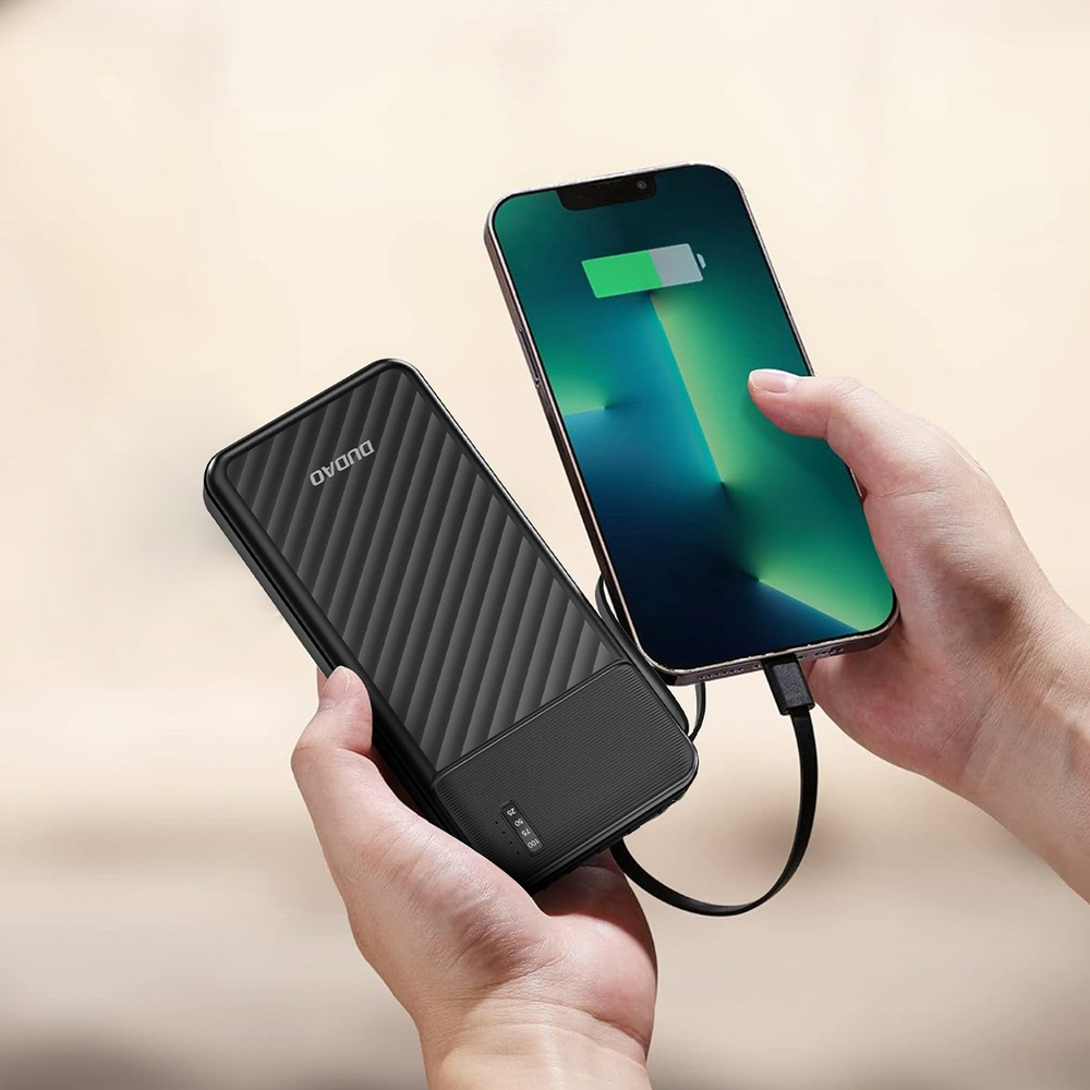 Dudao K11 Powerbank 10000mAh mit integrierten Kabeln - Tragbare externe Batterie - Schwarz