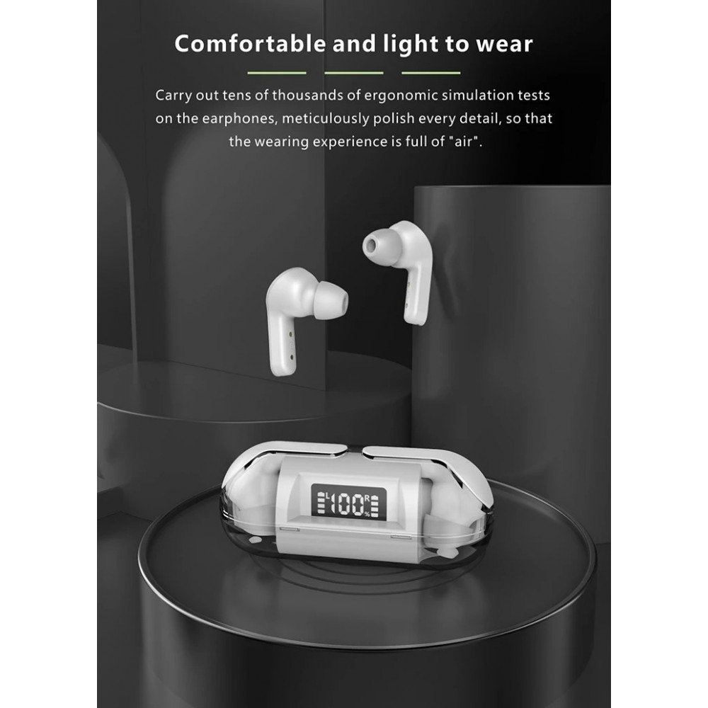 &Eacute;couteurs Bluetooth F80 Q26 Pro TWS avec &eacute;cran LED autonomie longue pour sport et jeu - Blanc