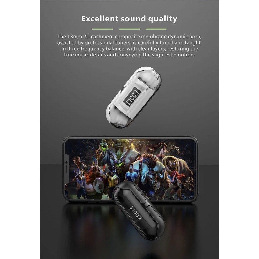&Eacute;couteurs Bluetooth F80 Q26 Pro TWS avec &eacute;cran LED autonomie longue pour sport et jeu - Blanc