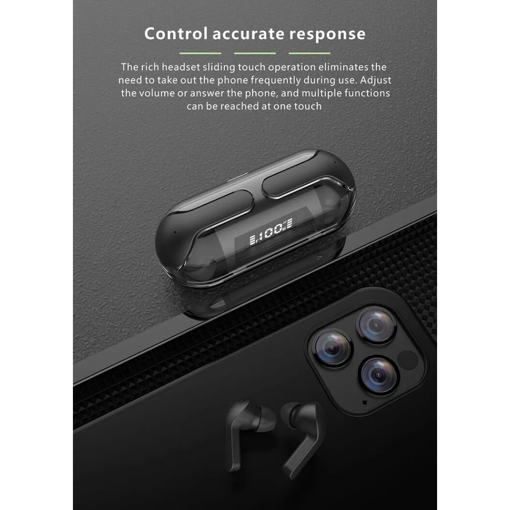 Bluetooth Kopfh&ouml;rer F80 Q26 Pro TWS mit LED-Display lange Akkulaufzeit f&uuml;r Sport und Gaming - Schwarz