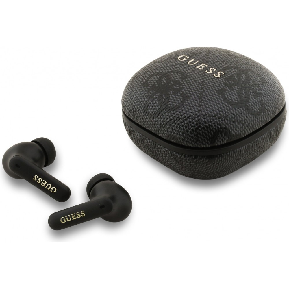 Bluetooth Kopfh&ouml;rer Guess PU 4G Script Logo ENC TWS mit Sprachassistent und 16h Akkulaufzeit - Schwarz