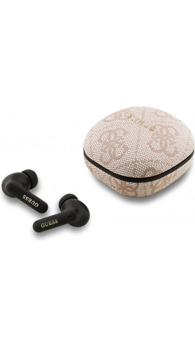 Écouteurs Bluetooth Guess PU 4G Script Logo ENC TWS assistant vocal et autonomie 16h - Rose