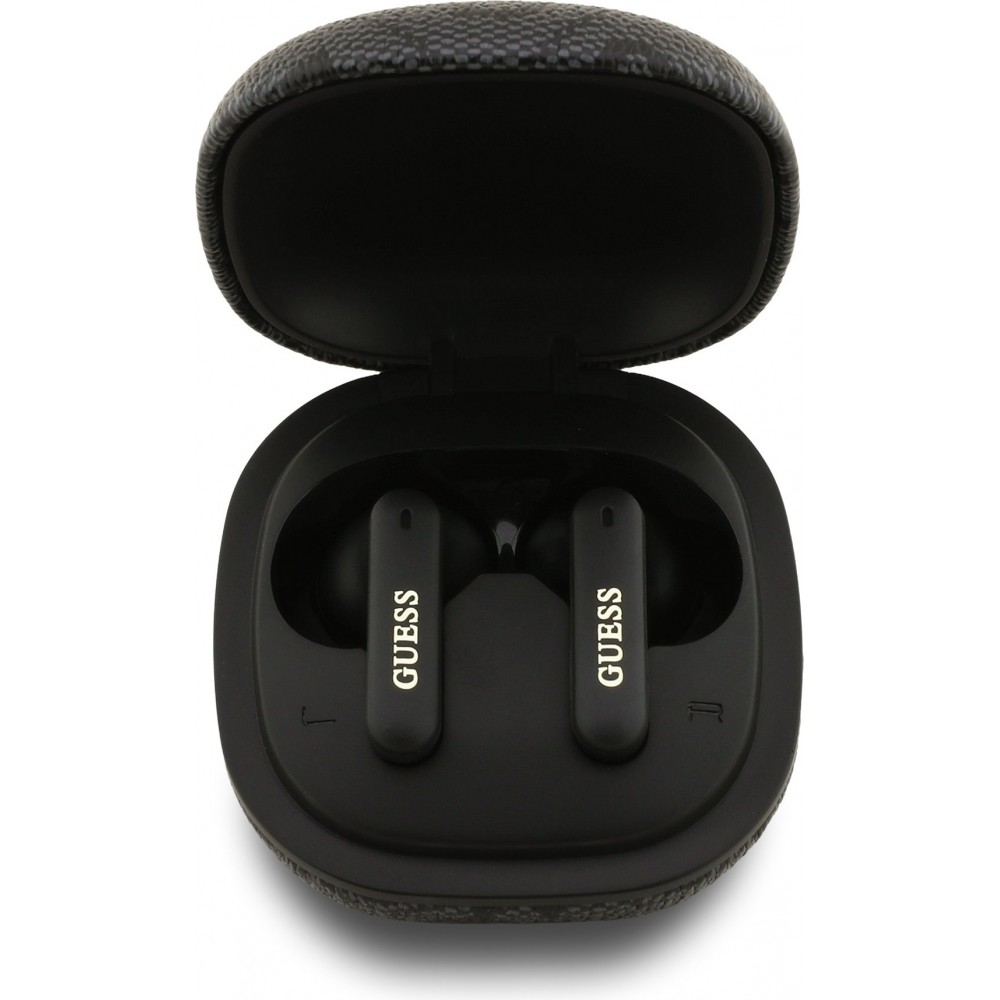 Bluetooth Kopfh&ouml;rer Guess PU 4G Script Logo ENC TWS mit Sprachassistent und 16h Akkulaufzeit - Schwarz